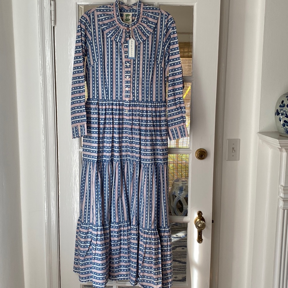 Daydress Blue and Light Pink Dot Dot Dash Dakota Dress w/Frill Collar